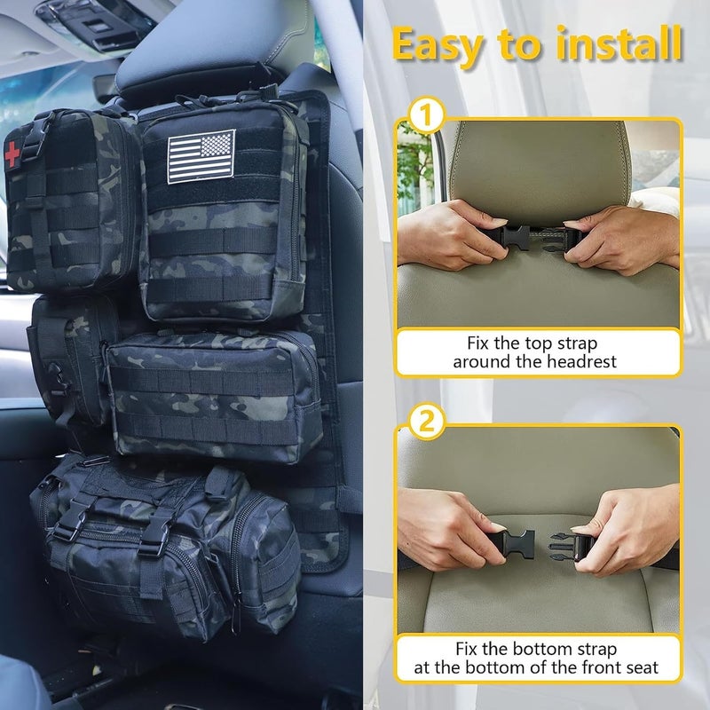 Jimikay Universal Tactical Seat ​Back Organizer Vehicle Molle Panel Organizer Storage Bag with 5 Detachable Molle Pouch for All Vehicel Such as Jeep,Truck,SUV, Car, Ford,Chevy etc - Image 4